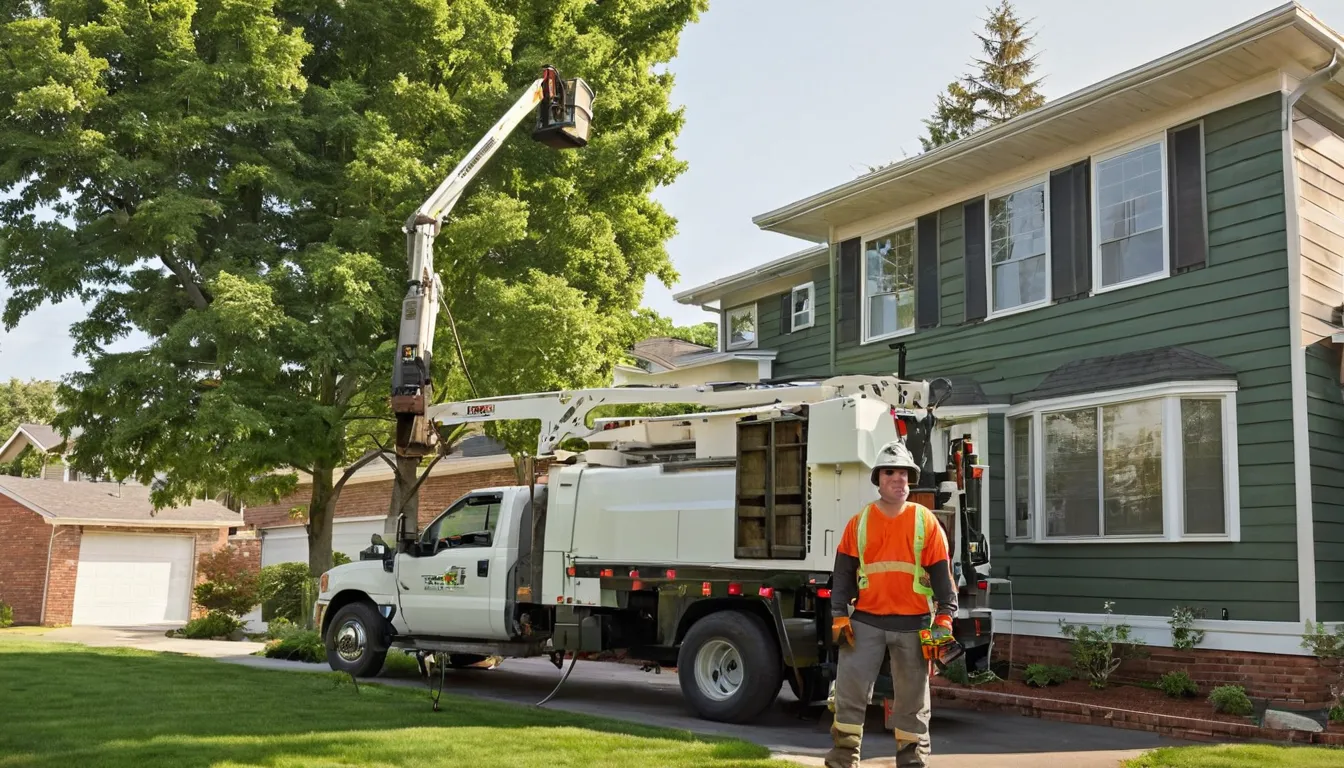 A tree removal provider working near a house in DISH